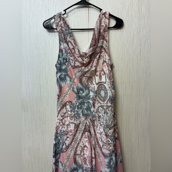 Vintage Y2K Robbie Bee Pink & Gray Cow Neck Dress | Baroque Floral 90s Glam 12 - Picture 3 of 9